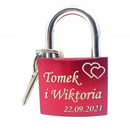 Kłódka Miłości duża grawer Czerwona