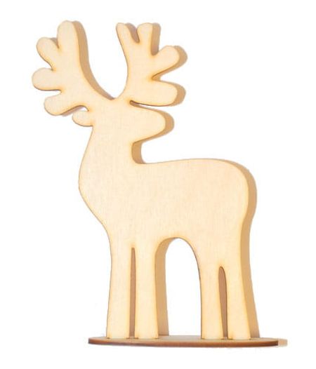 Drewniany Renifer ze sklejki na podstawce dekor 20cm