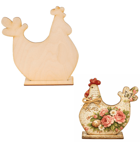 KURA ze sklejki kura drewniana na podstawce 12cm Wielkanoc